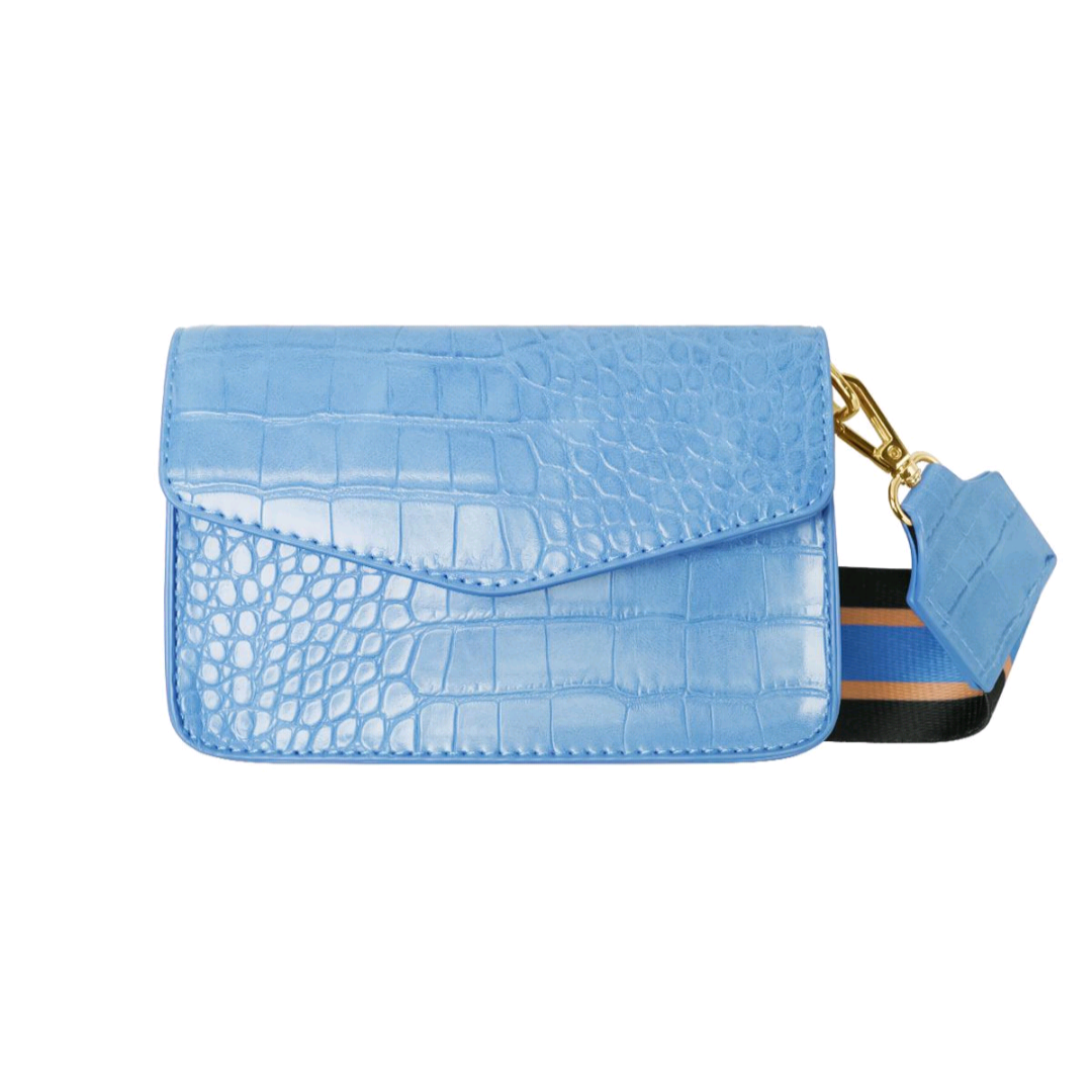 Kleine croco tas met brede strap - blauw