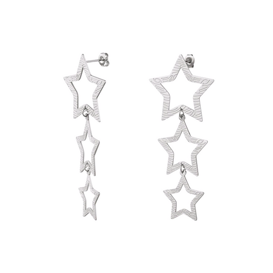 Sterren oorbellen met print - zilver