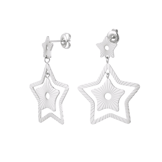Oorbellen twee sterren - zilver