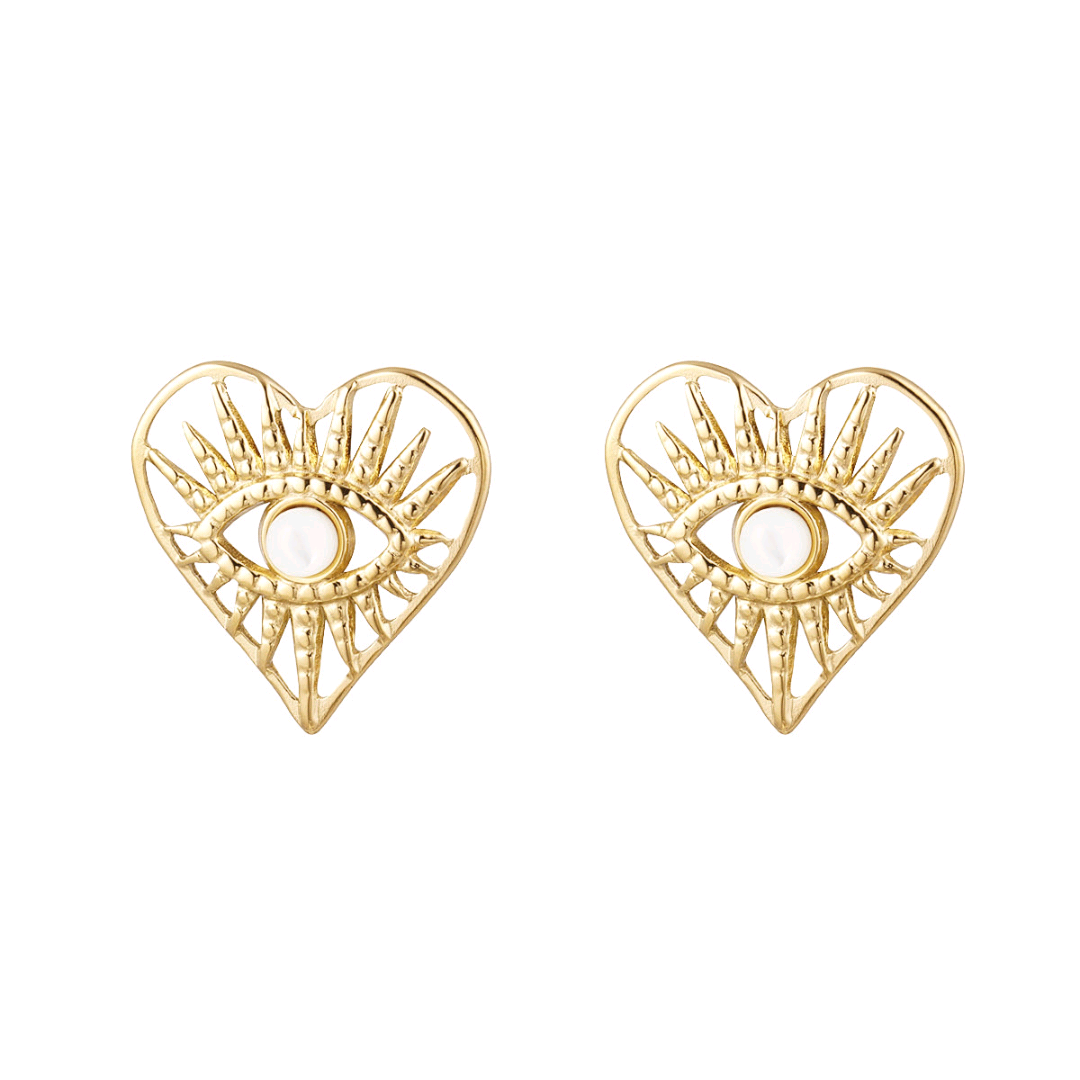 Oorbellen hart met oog - goud