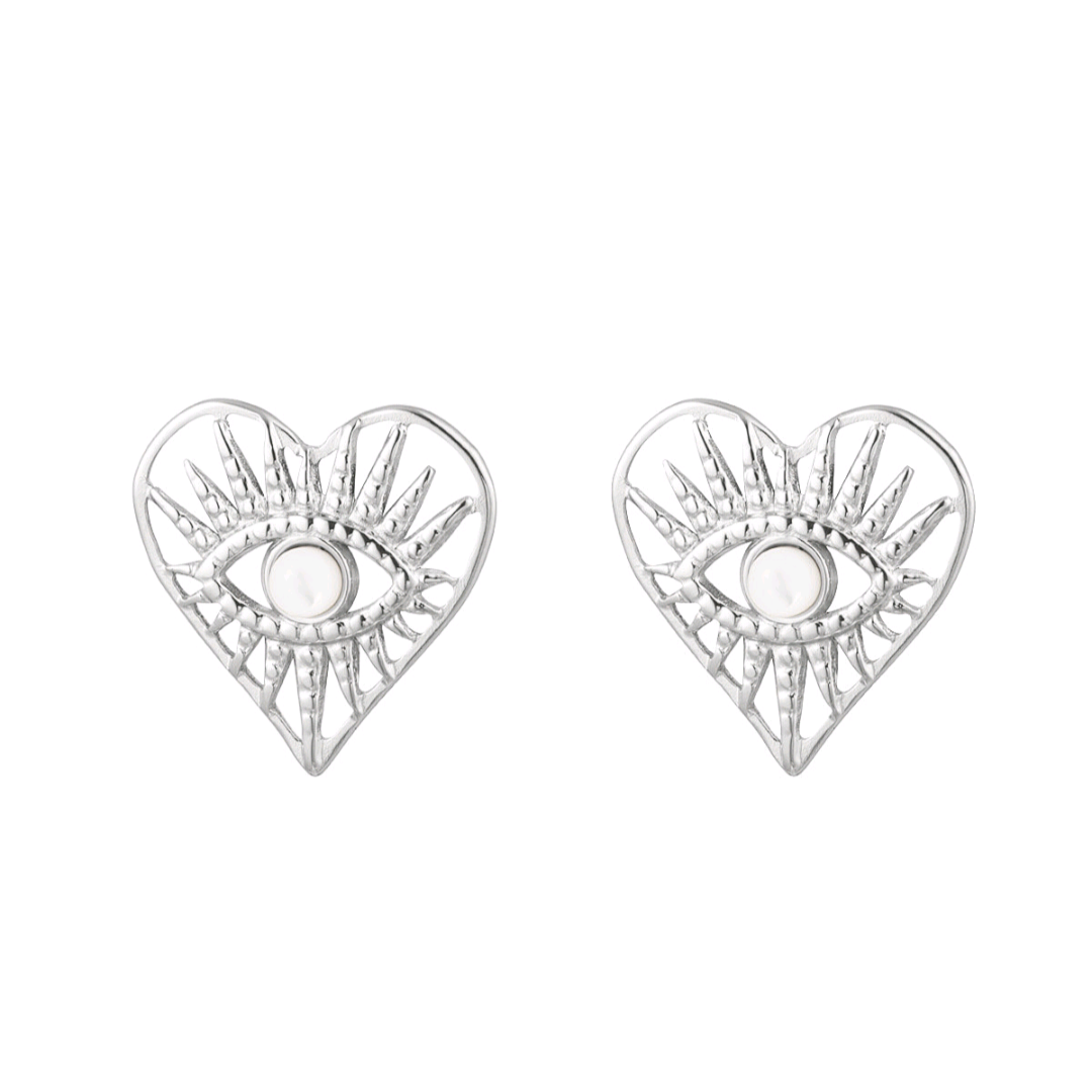 Oorbellen hart met oog - zilver