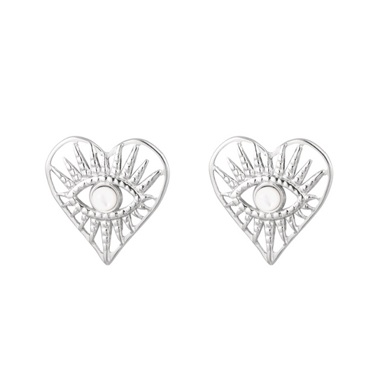 Oorbellen hart met oog - zilver