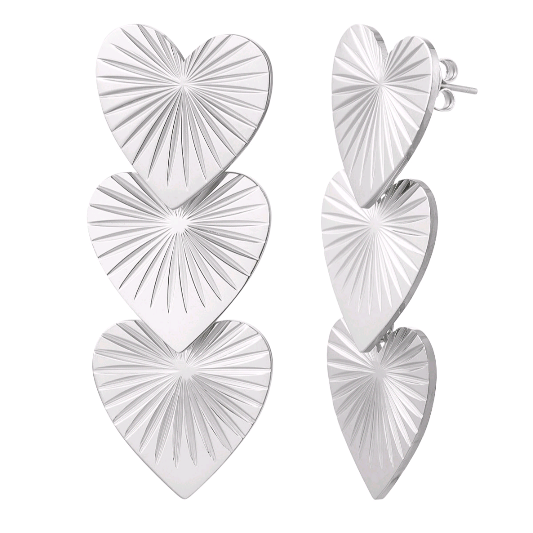 Hartjes oorbellen met print - zilver