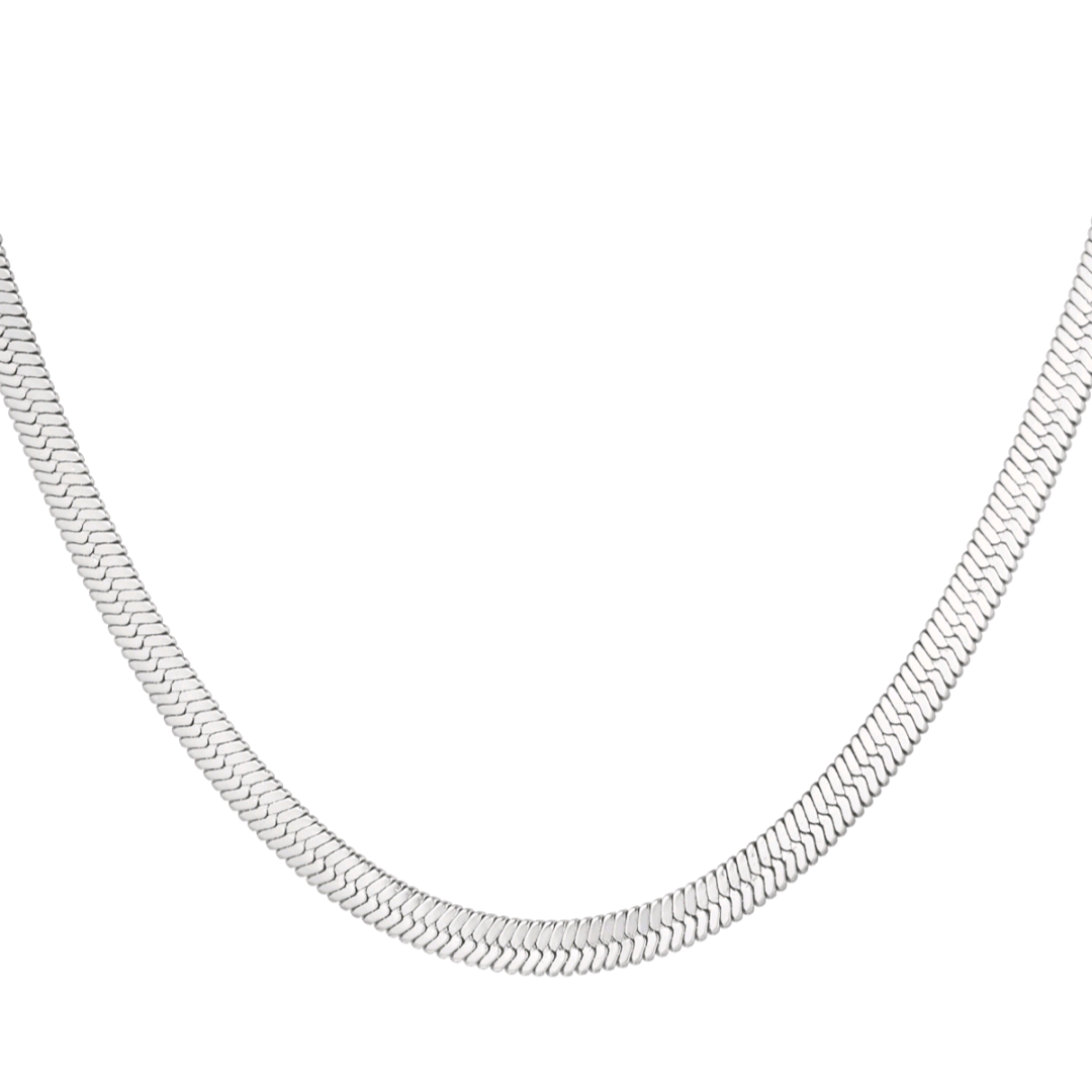 Plat gevlochten ketting - zilver