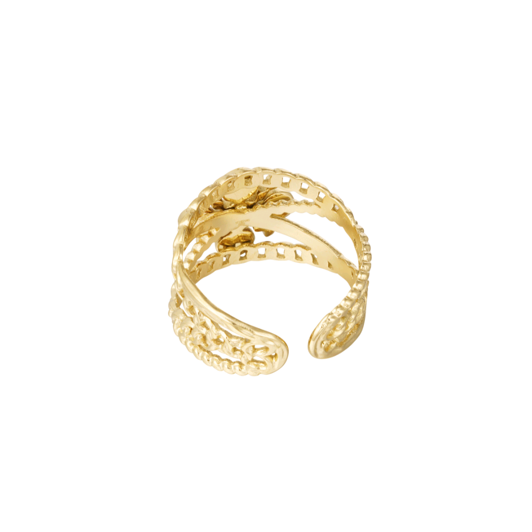 Ring lagen kruis met steen - beige goud