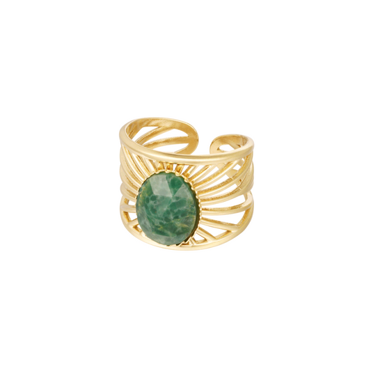 Ring sierlijke streepjes met steen - groen goud