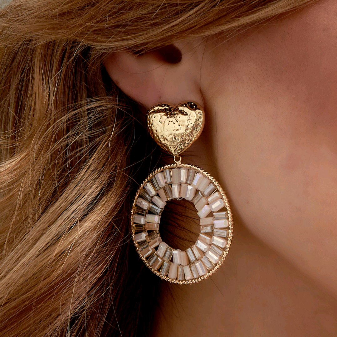 Ronde statement oorbellen met hart detail- blauw