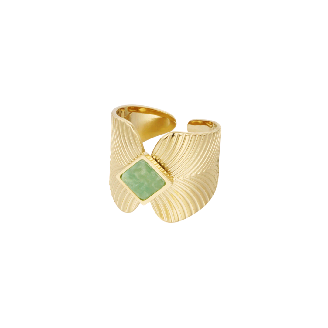 Ring blaadjes met ruit steen - goud/groen