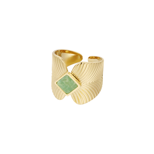 Ring blaadjes met ruit steen - goud/groen