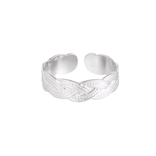 Ring gevlochten print - zilver