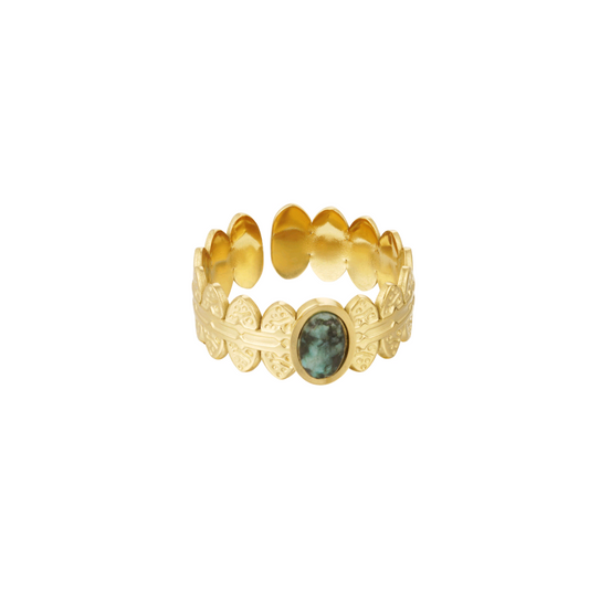 Ring blaadjes met steen - goud/groen