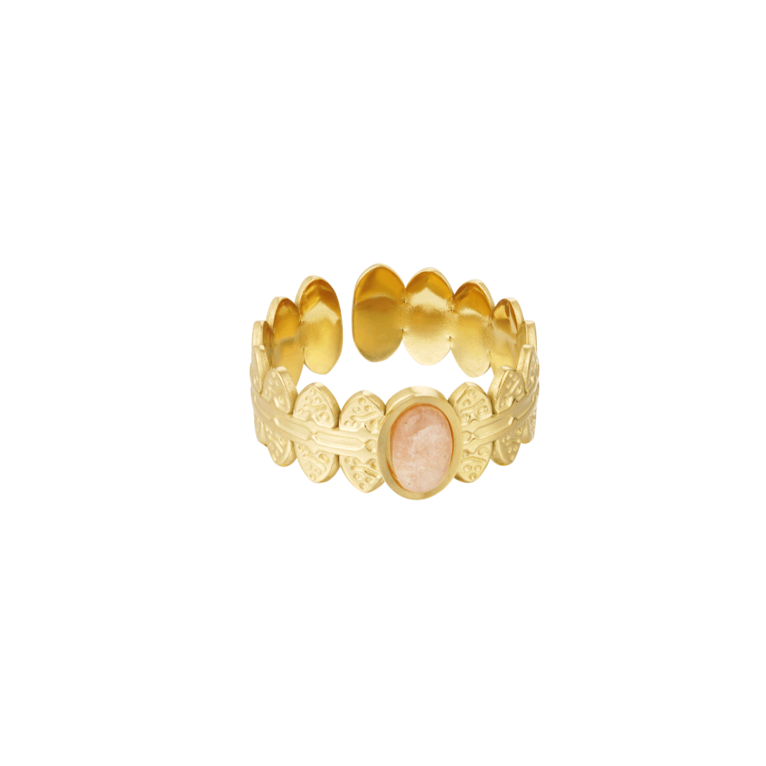 Ring blaadjes met steen - goud/beige