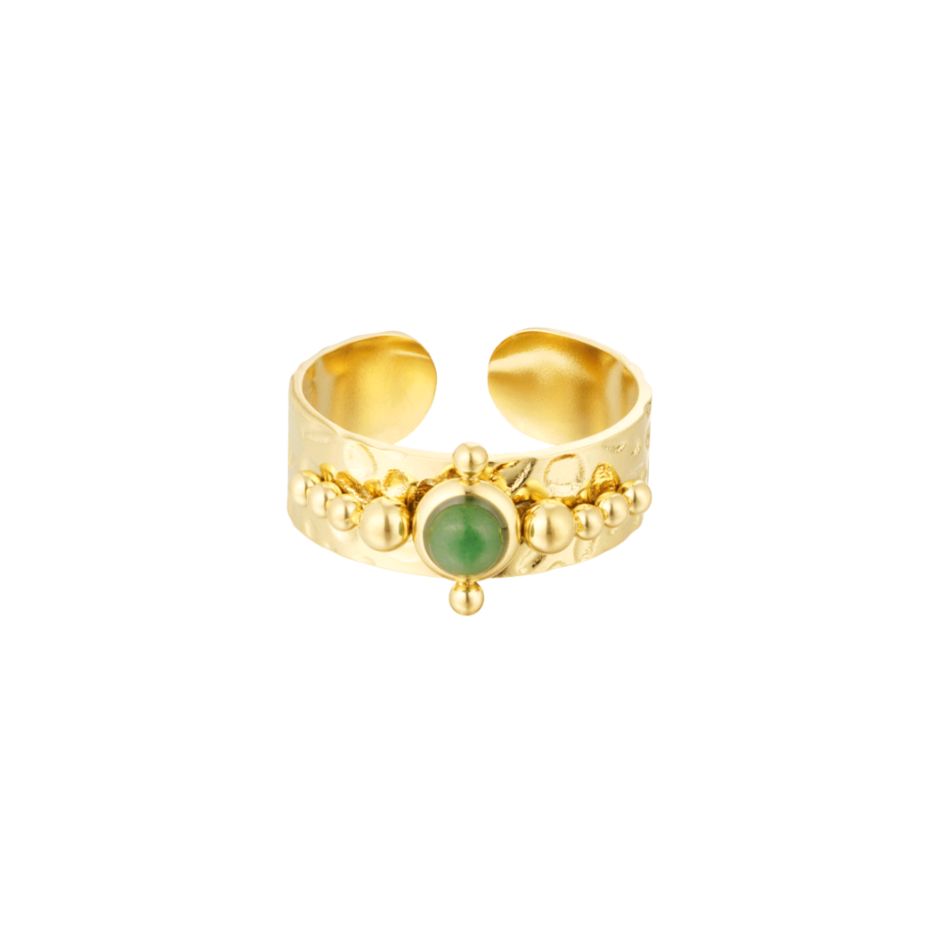 Ring bolletjes met steen - goud/groen