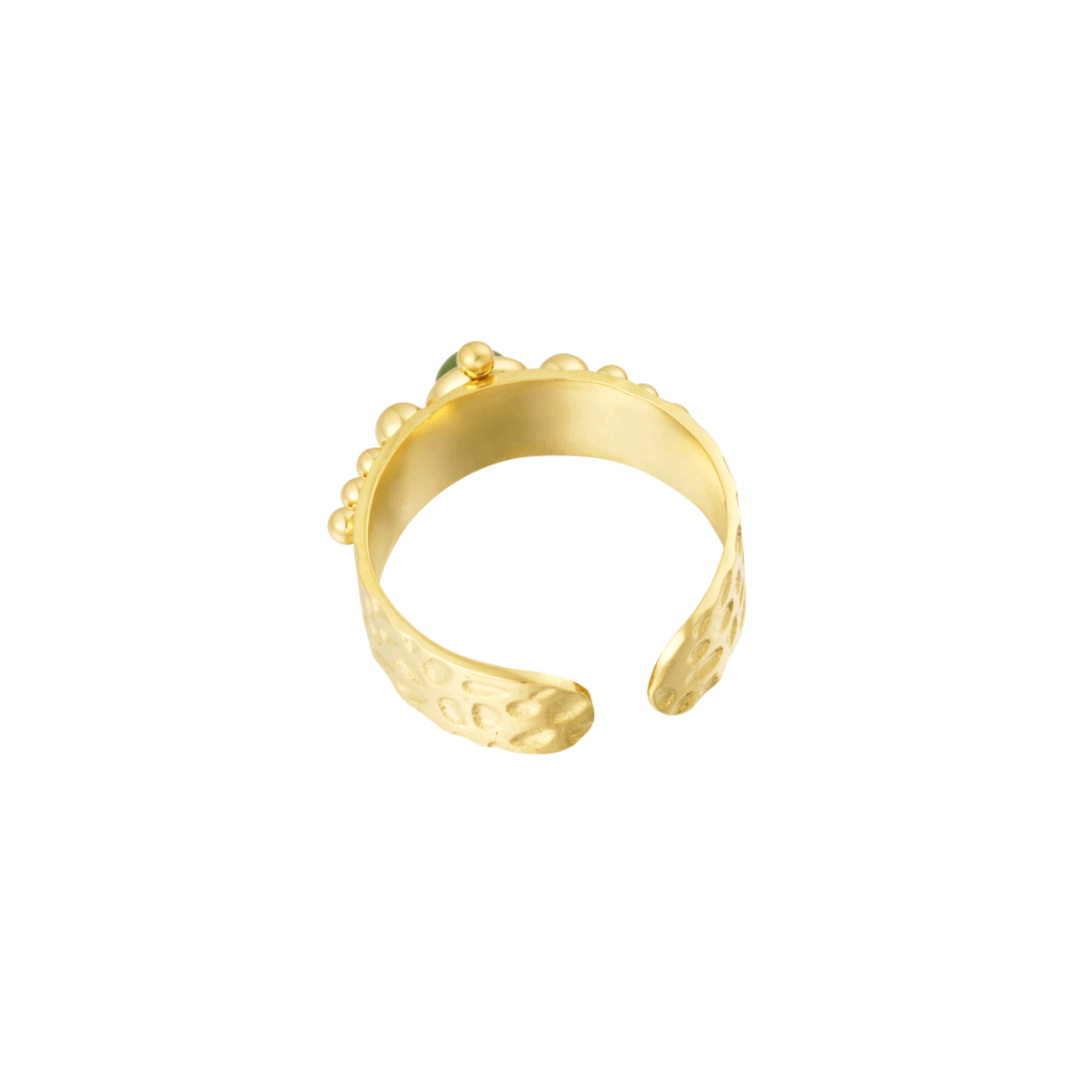 Ring bolletjes met steen - goud/groen