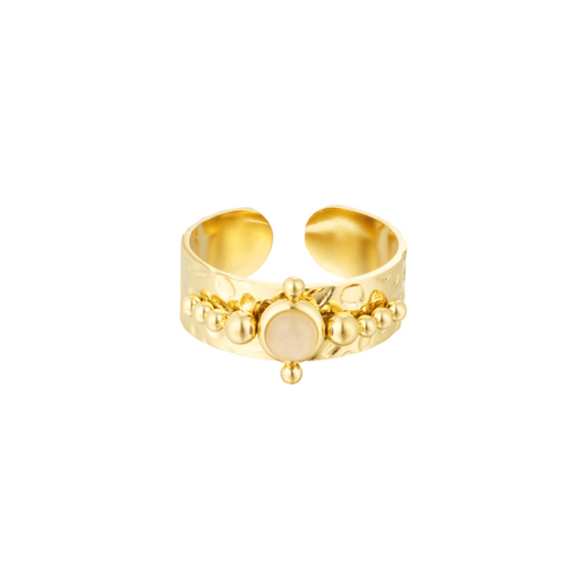 Ring bolletjes met steen - goud/beige