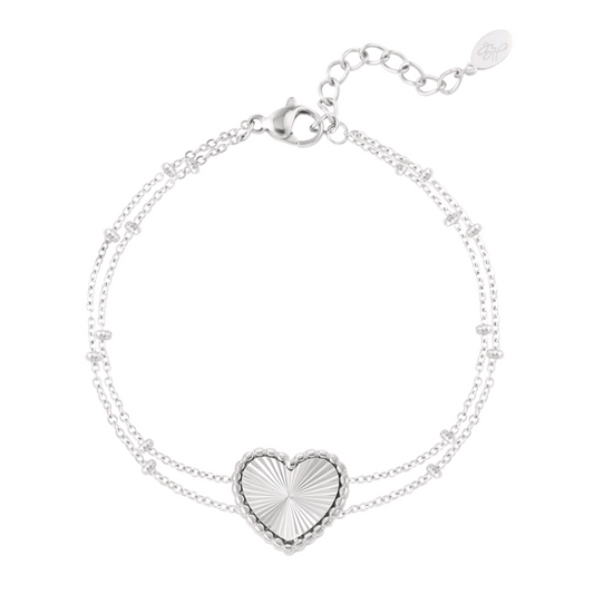 Armband bolletjes met hart - zilver