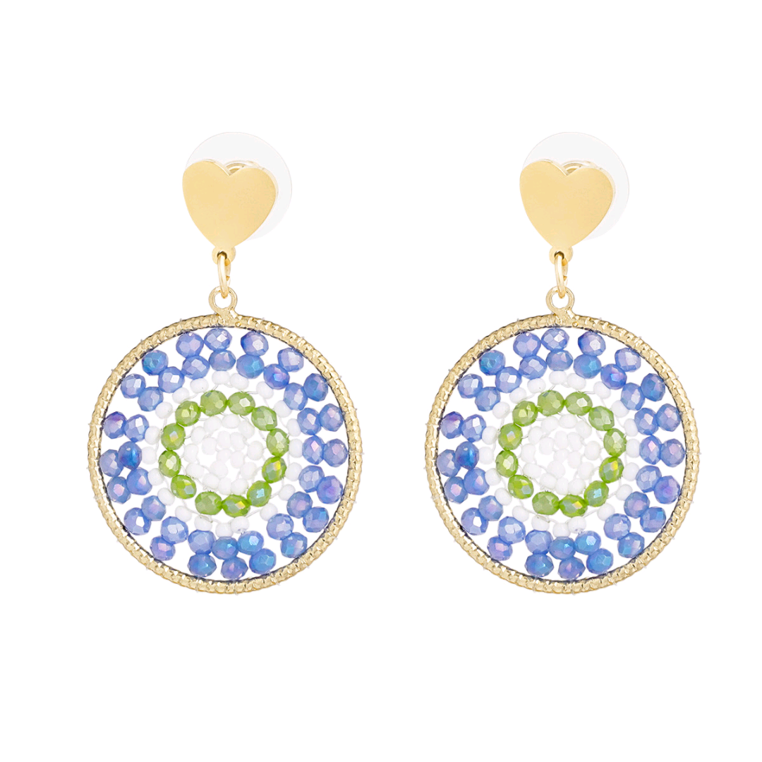 Mandala oorbellen met hart - blauw/groen