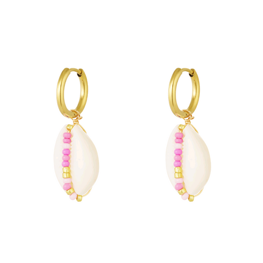 Oorbellen met zeeschelp en glaskralen - roze