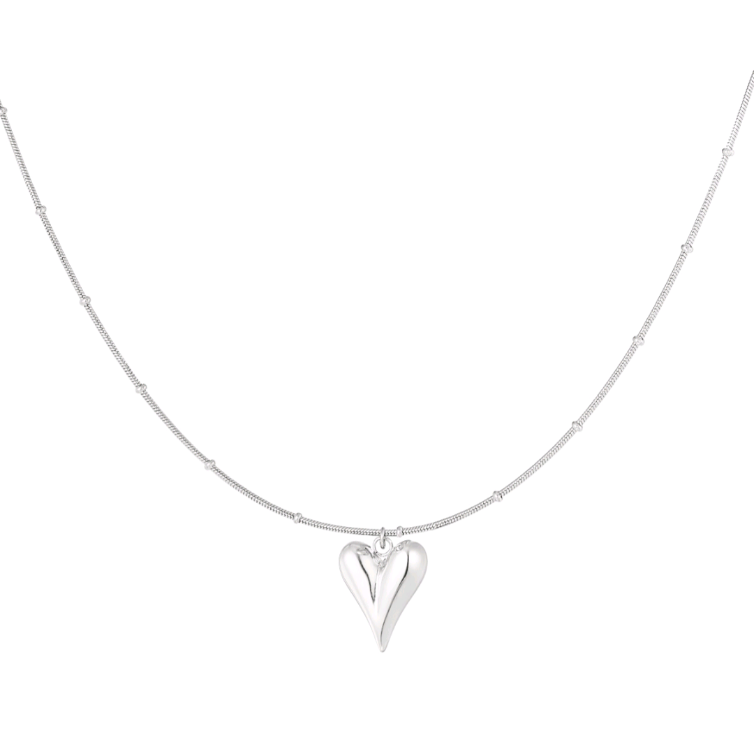 Bolletjes ketting met hart - zilver