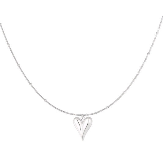 Bolletjes ketting met hart - zilver