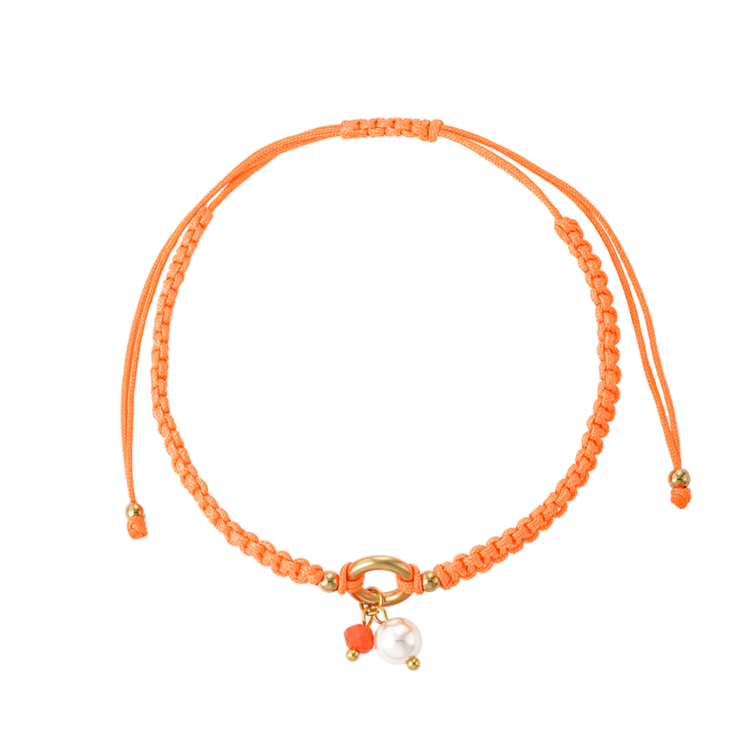 Gevlochten armband met parel - oranje