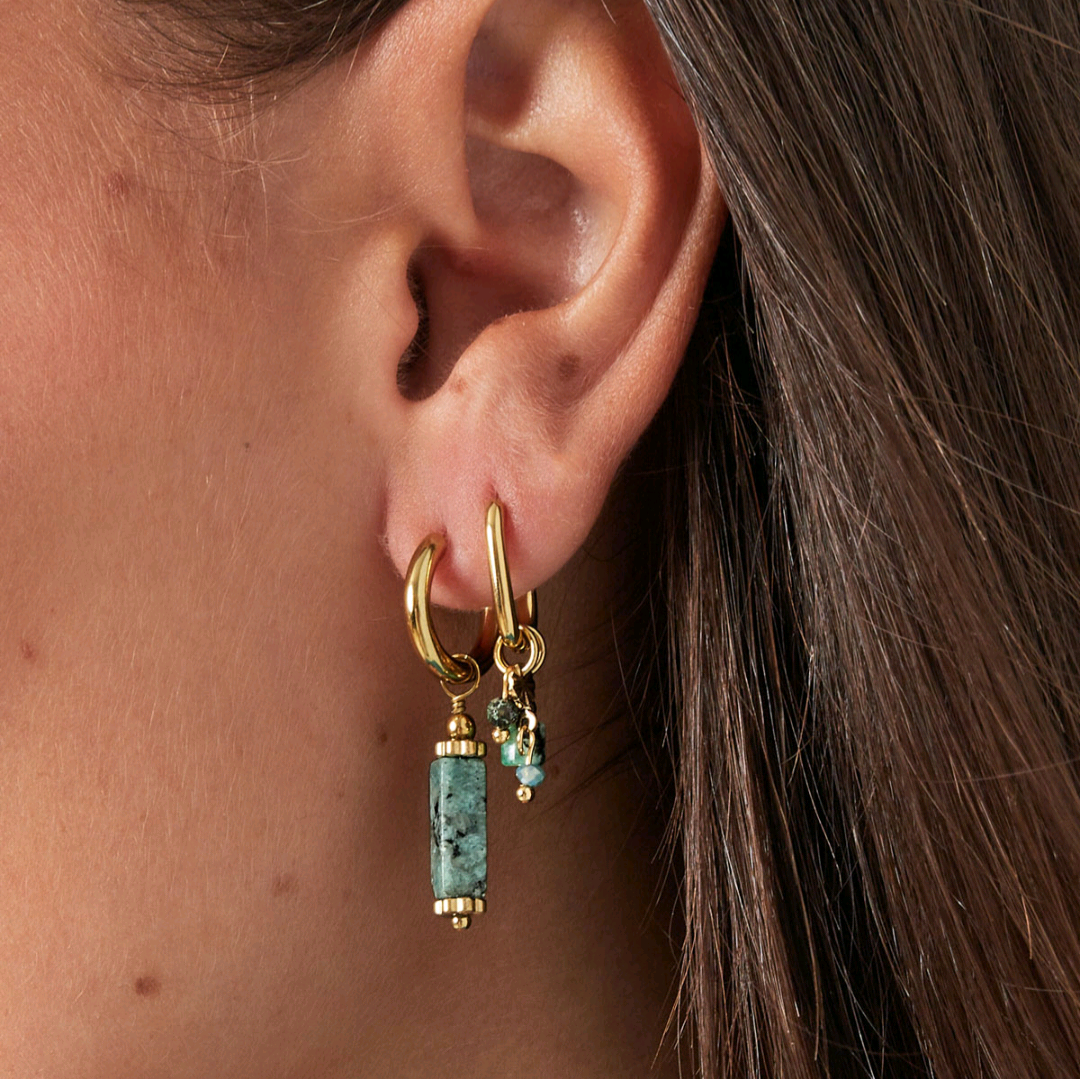 Oorbellen rechthoekige steen - blauw/groen