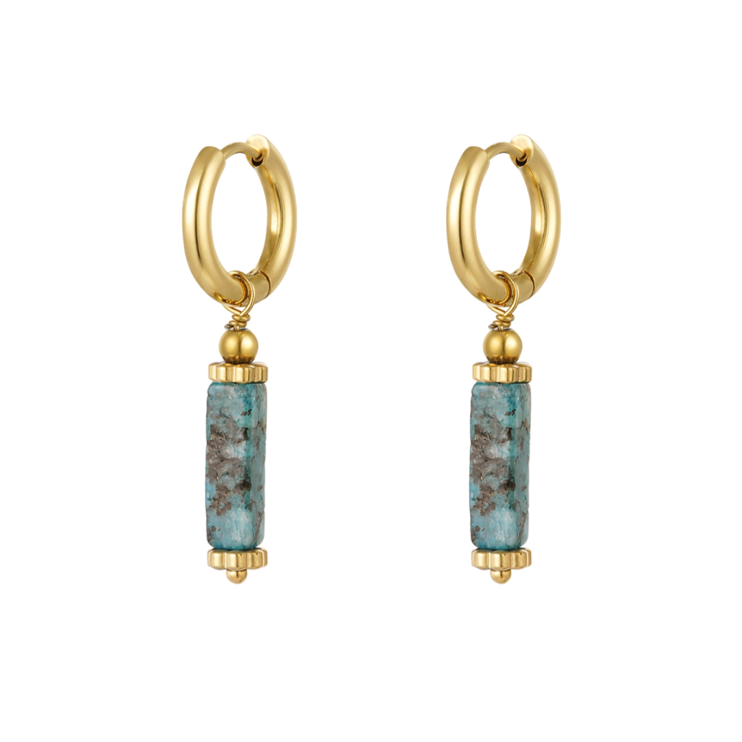 Oorbellen rechthoekige steen - blauw/groen