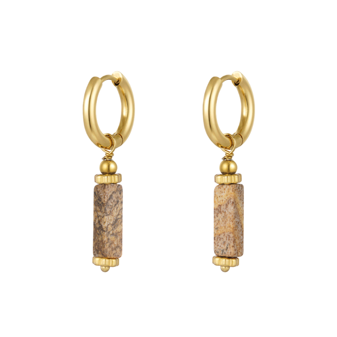 Oorbellen rechthoekige steen - beige