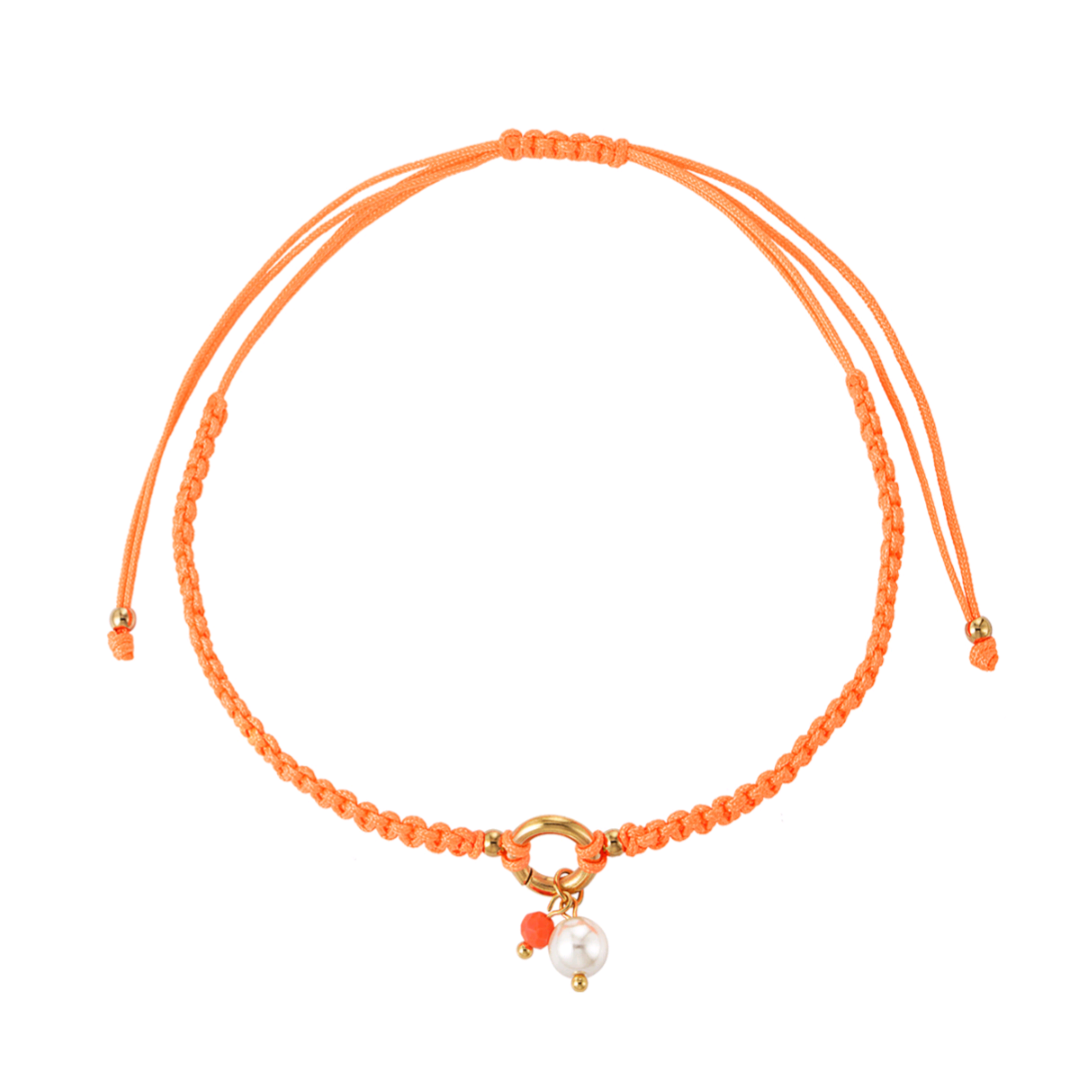 Gevlochten enkelband met parel - oranje