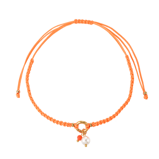 Gevlochten enkelband met parel - oranje