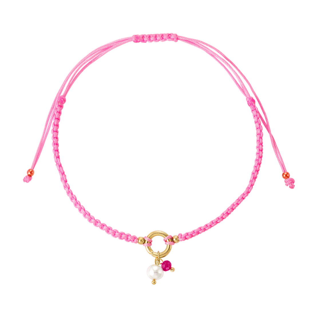 Gevlochten enkelbandje met parel - roze