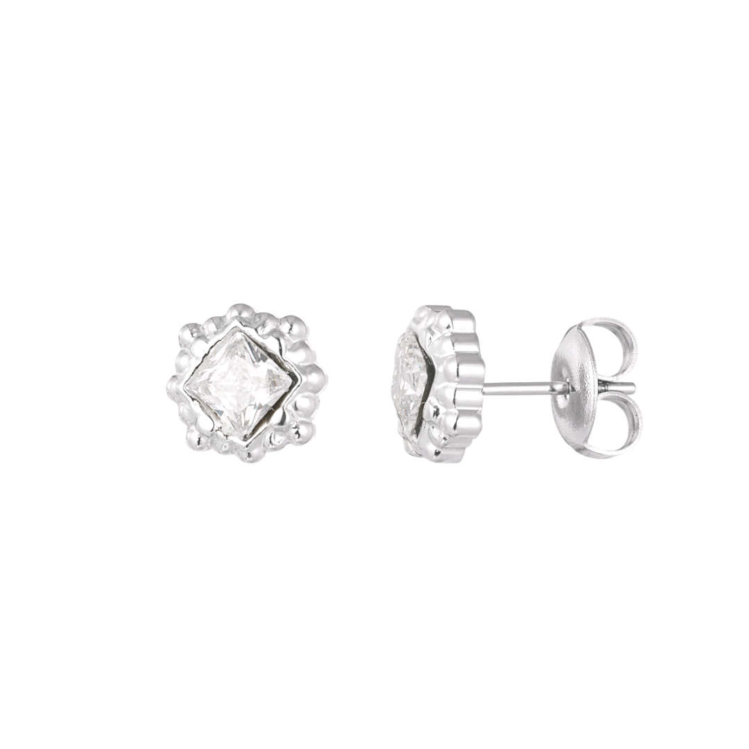Studs met structuur en diamant - zilver