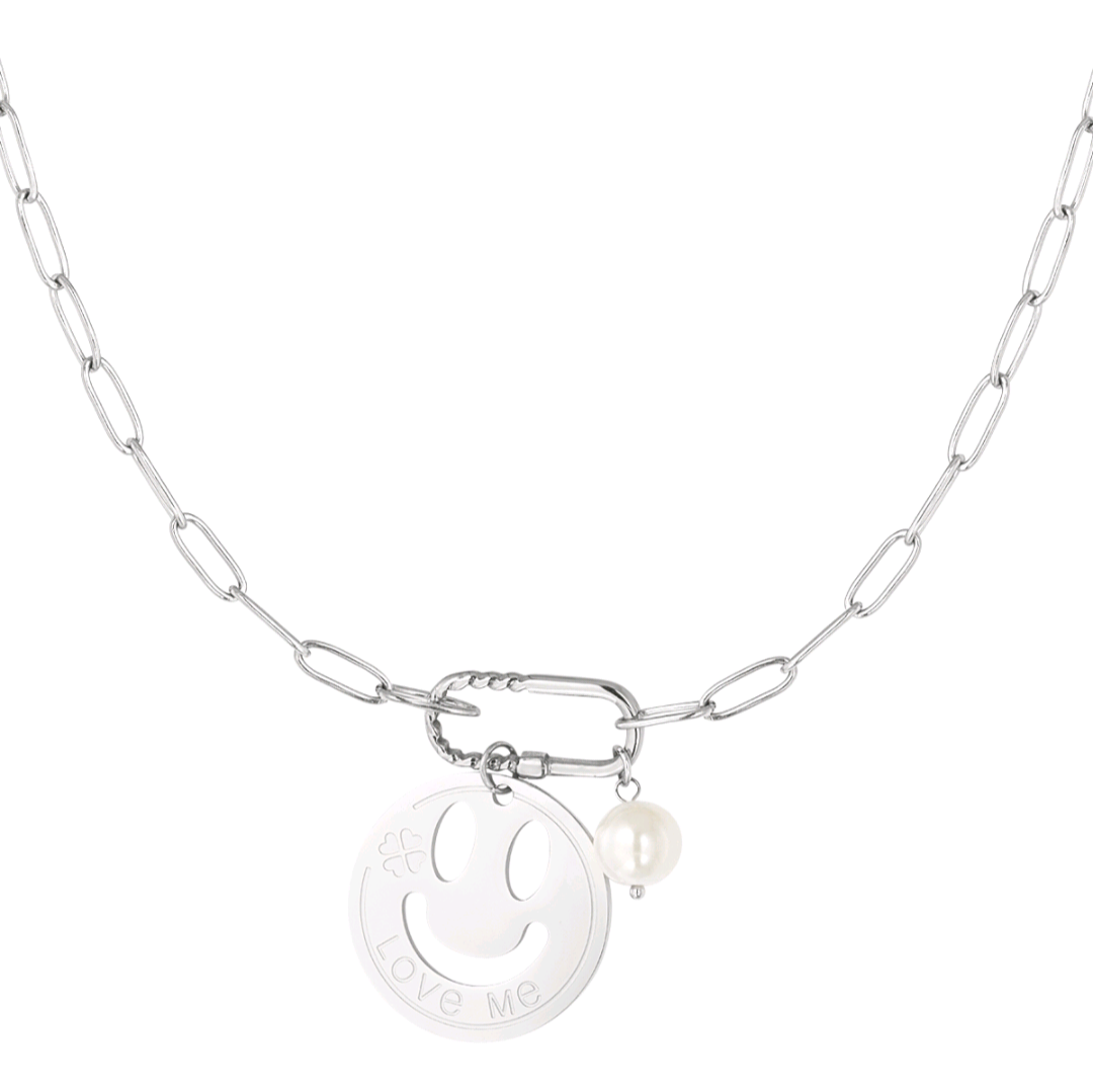 Smiley schakelketting - zilver