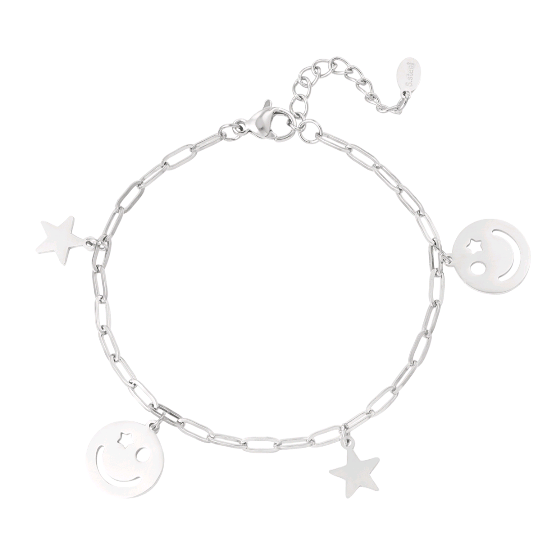 Happy night bedelarmband - zilver