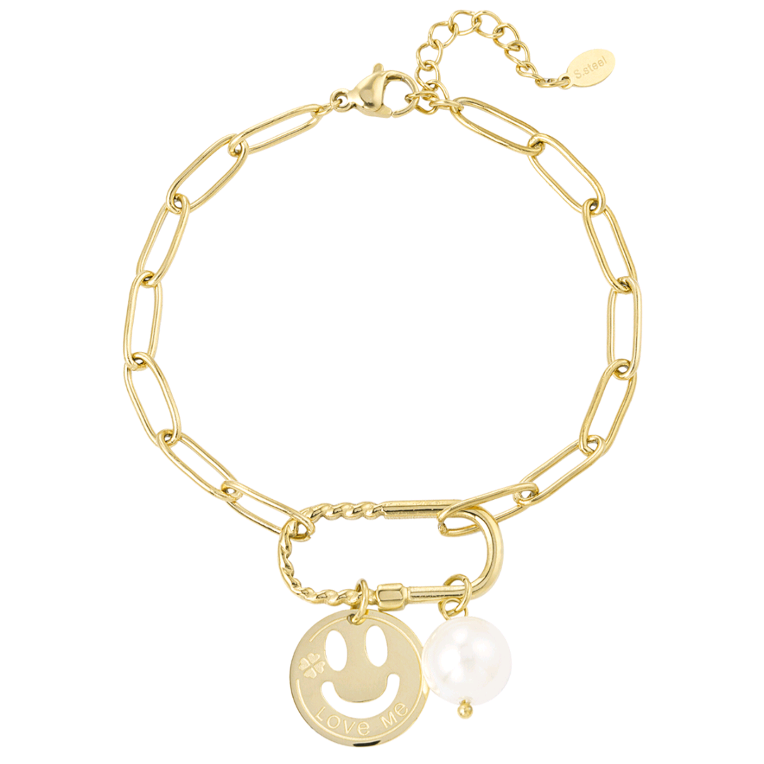 Smiley schakelarmband - goud