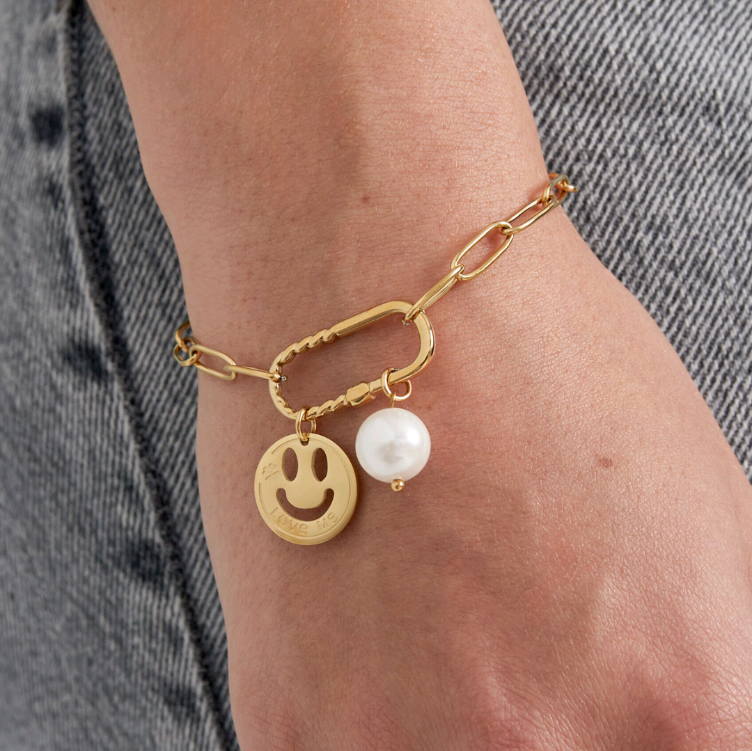 Smiley schakelarmband - zilver