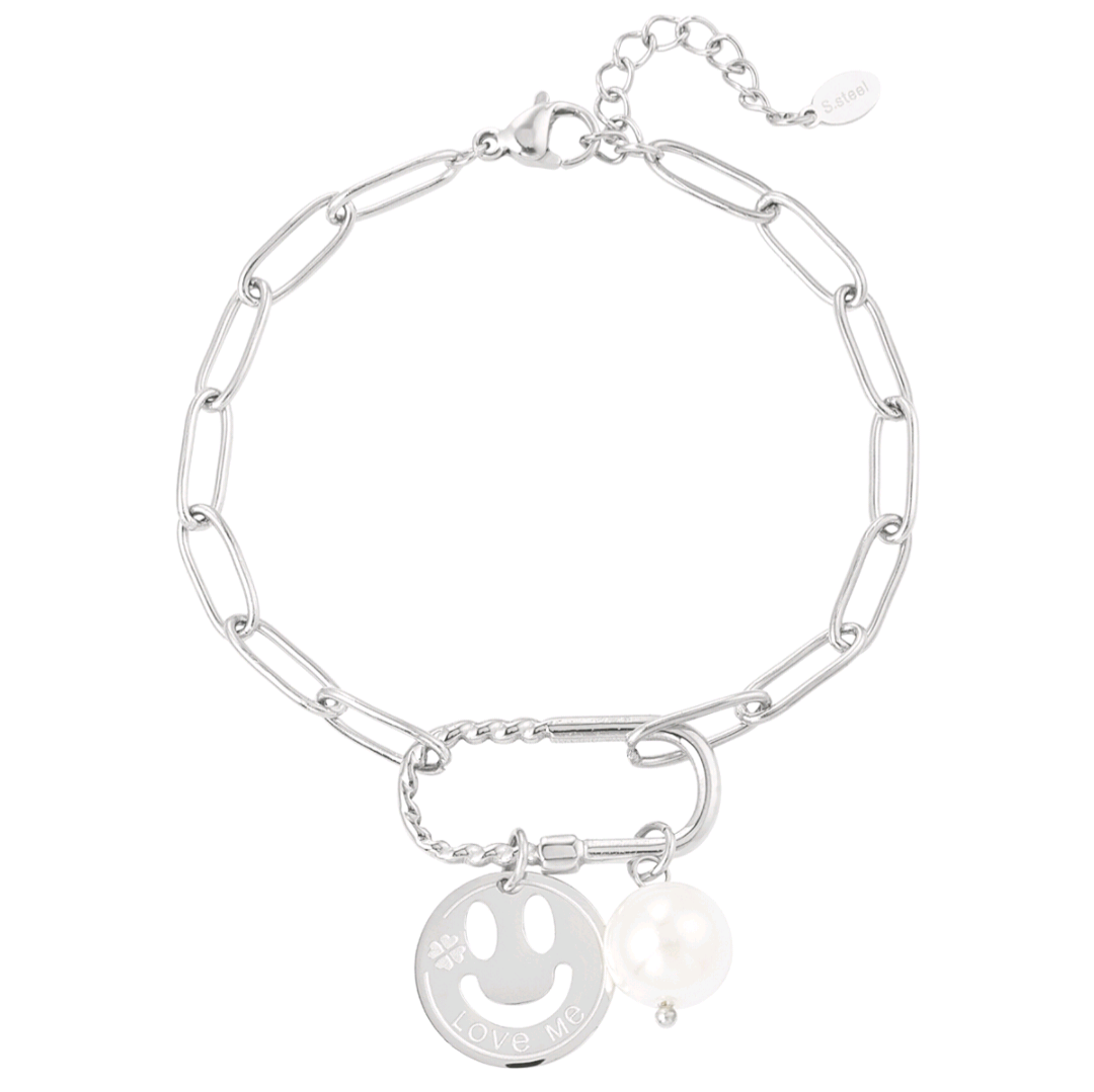 Smiley schakelarmband - zilver