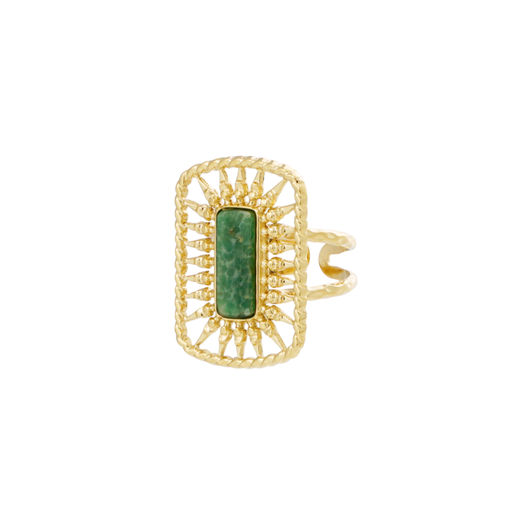Ring lange steen - groen/goud