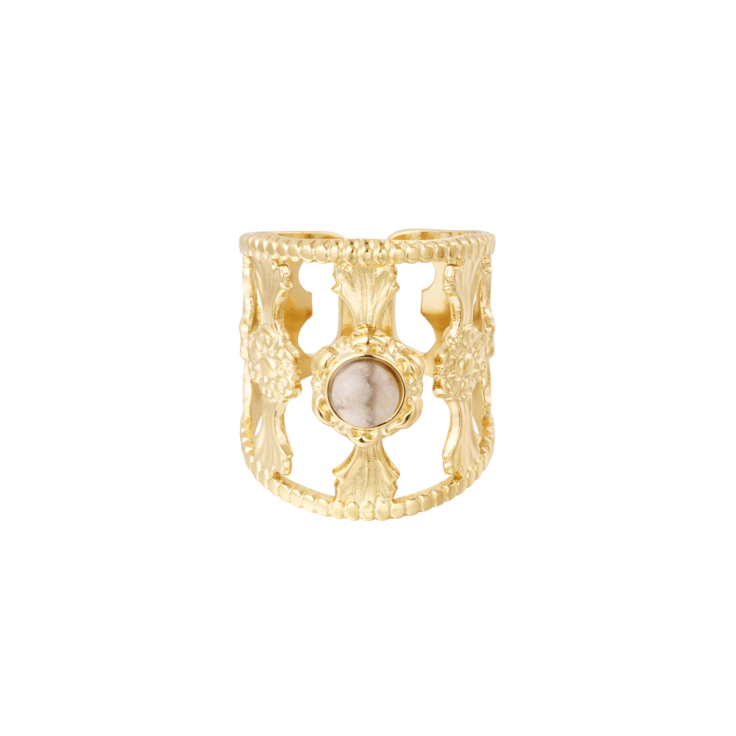 Sierlijke ring met steen - beige