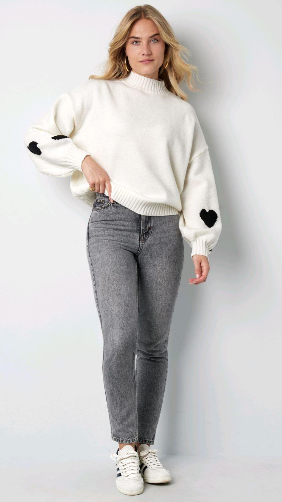 Comfort heart knit trui - off-white