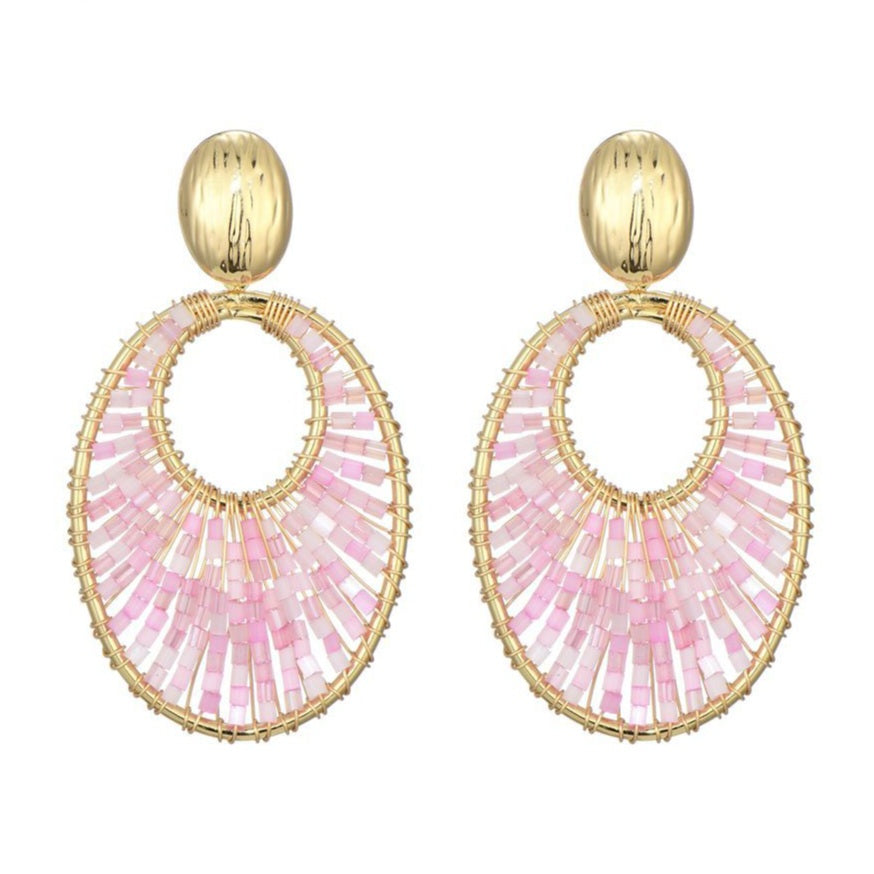 Oorstekers kralen goud - roze