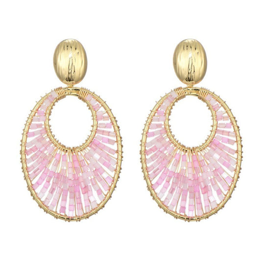 Oorstekers kralen goud - roze