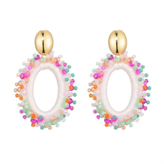 Oorstekers glaskralen goud - multi