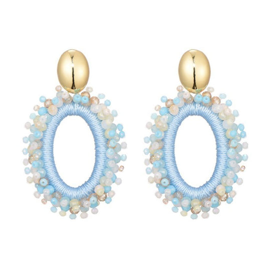 Oorstekers glaskralen goud - blauw
