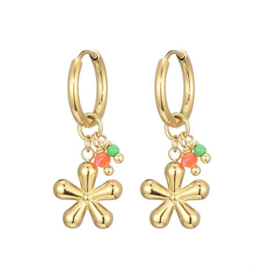 Oorbellen bloemen hanger - goud