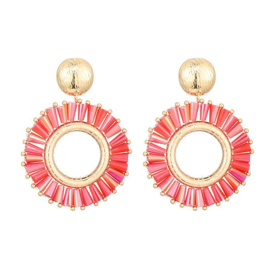 Oorstekers glaskralen goud - rood