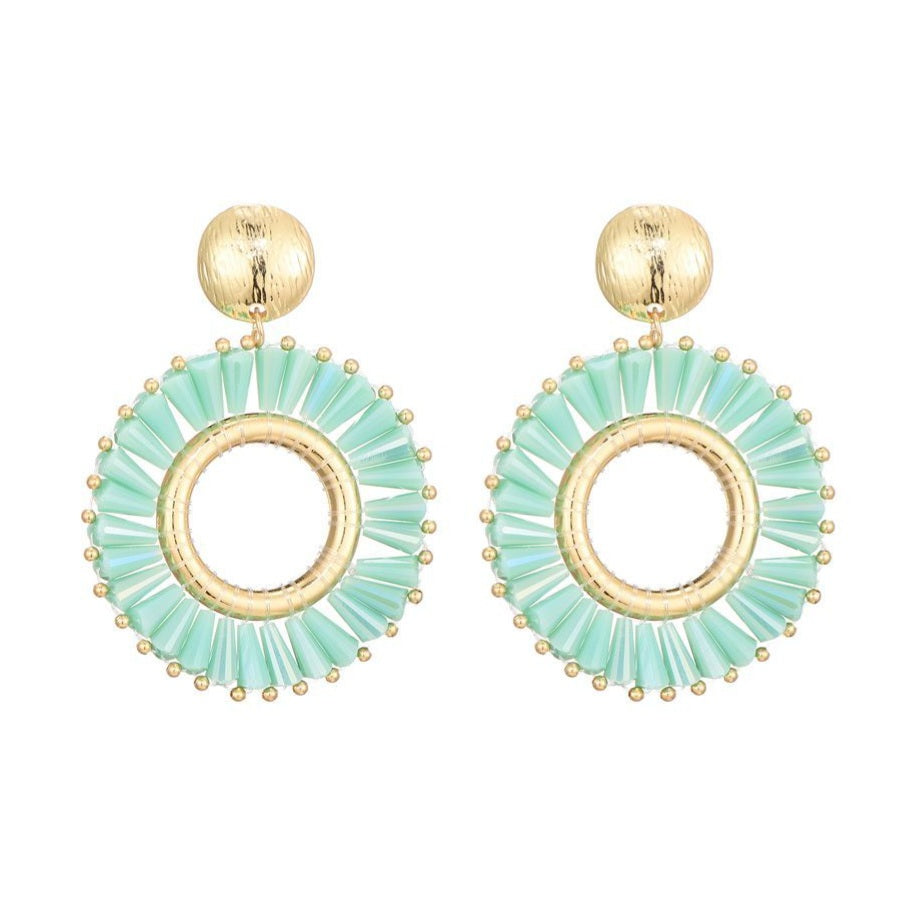 Oorstekers glaskralen goud - turquoise