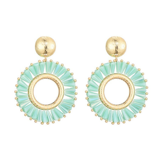 Oorstekers glaskralen goud - turquoise