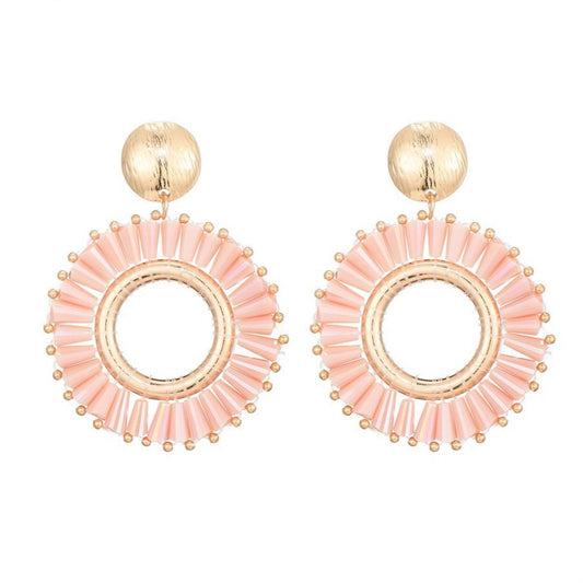 Oorstekers glaskralen goud - roze