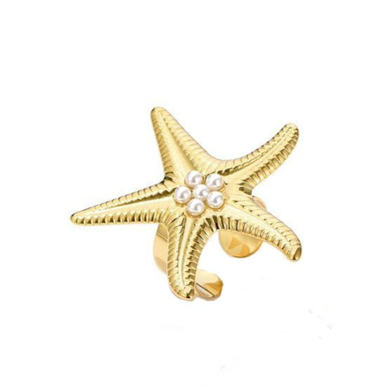 Ring met schelp en parels - goud